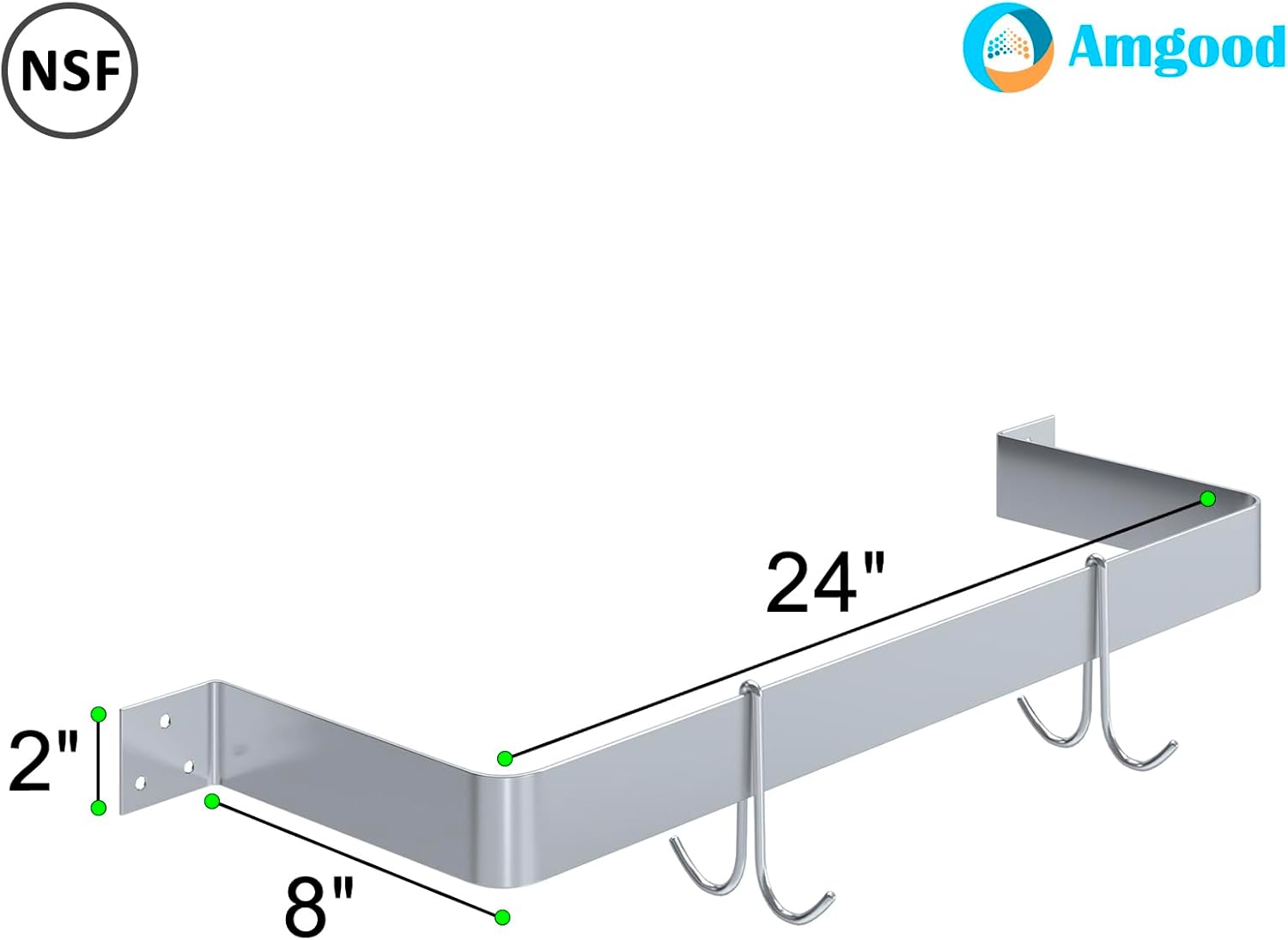 AmGood 24 in. Wall-Mounted Stainless Steel Single-Line Pot Rack