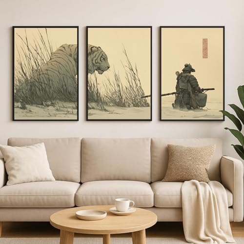 Image of Gamya Framed Japan Samurai Theme Wall Painting Posters For Office, Living Room, Bedroom Wall Decor - Japanese Japandi Samurai Aesthetic Room Decor (STB (Black), 13x19 Inches, Framed)
