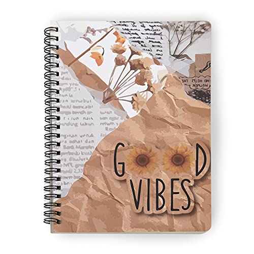 Image of Papboo A5, Good Vibes, Handy, Easy to Carry Spiral Wiro Notebook : 100 GSM Natural Shade Paper, Dot Grid, 120 Pages, Journal, Diary, Gift
