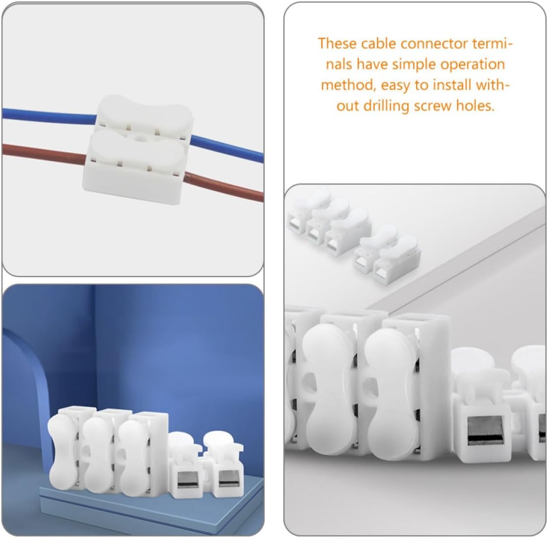 100pcs Ch-2 Spring Quick Connector Wire Terminal Block for Lighting