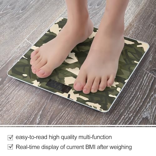 Báscula digital para baño con diseño camuflaje y pantalla LCD miniatura 5