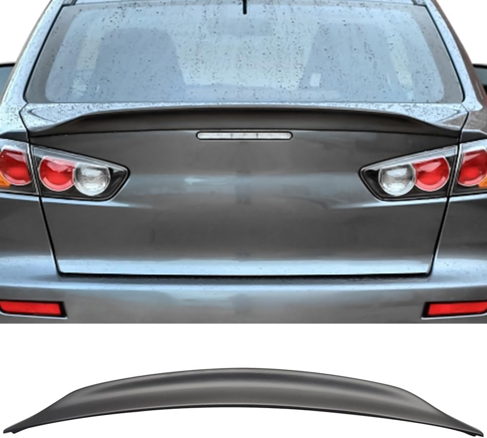IKON MOTORSPORTS, Trunk Spoiler Compatible with 2008-2017 Mitsubishi Lancer Sedan 4-Door (EVO X), RS Style Unpainted Black ABS Plastic Rear Trunk Lid Spoiler Wing Lip
