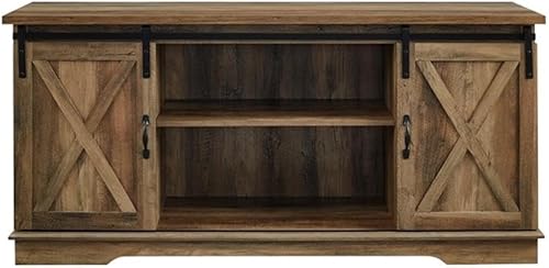Miniatura 10 de Walker Edison Richmond Modern Farmhouse Sliding Barn Door Stand for TVs up to 65 Inches, Without Fireplace, Rustic Oak Roble rústico,Roble blanco y