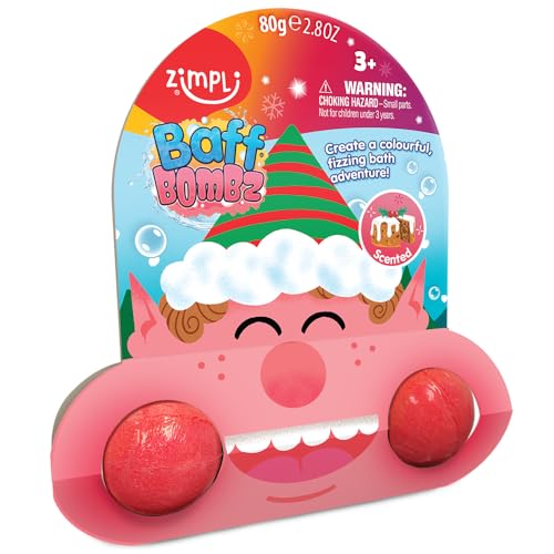 ZIMPLI - Baff Bombz Elfo di Natale su Carta Regalo, Riempitivi per Calza di Natale, Ottimo Rapporto Qualità-Prezzo, Bombe da Bagno Regalo