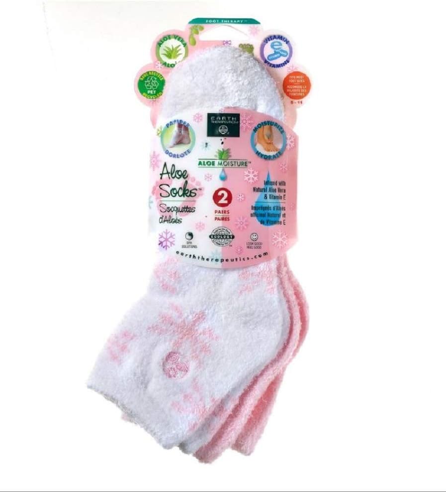 Earth Therapeutics Aloe Socks - Pink/Snowflake (2 Pack)