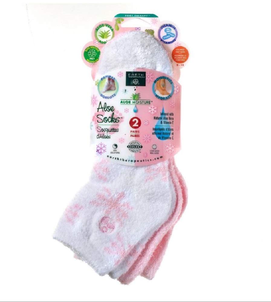 Earth Therapeutics Aloe Socks - Pink/Snowflake (2 Pack) : Beauty & Personal Care
