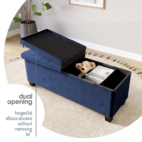 Storage Ottoman Bench with Bins, 43-in Storage Bench for Bedroom End of Bed, Folding Foot Rest Ottoman for Living Room Max 660lbs, Velvet Ottomans, Blue by STORAGEBUD - Image 8