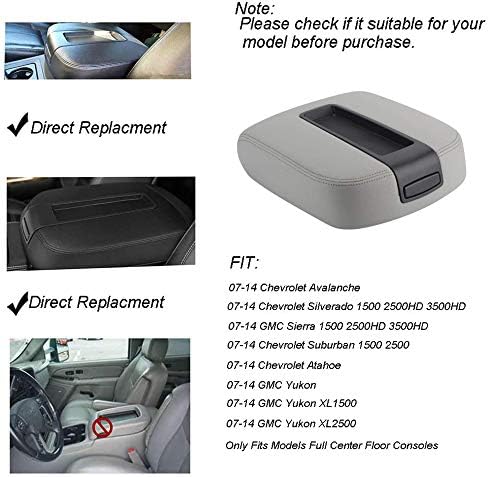 NHILES Leather Center Console Cover Leather Replacement fit for 2007-2014 Chevy Chevrolet Silverado,Tahoe,Suburban,Avalanche,GMC Sierra,Yukon,Yukon Center Console Leather (Gray)