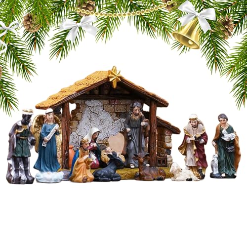 Lembeauty Presépio de Natal para interior, presépio de Natal de resina - conjunto de figuras de nascimento que economiza espaço para lavaboçar, repouso, lareira, casa, mesa, prateleiras e espaço