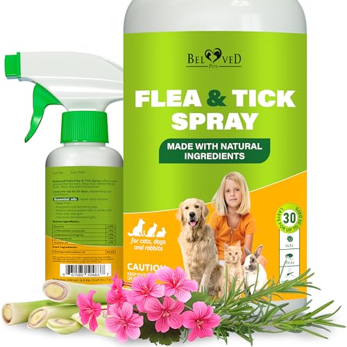 Natural Flea and Tick Home Spray for Dogs, Cats & Ferret - Mosquito, Bug Repellent & Carpet Flea Killer - Pet Pest Control & House Flea Treatment Indoor - Organic Prevention for Safe
