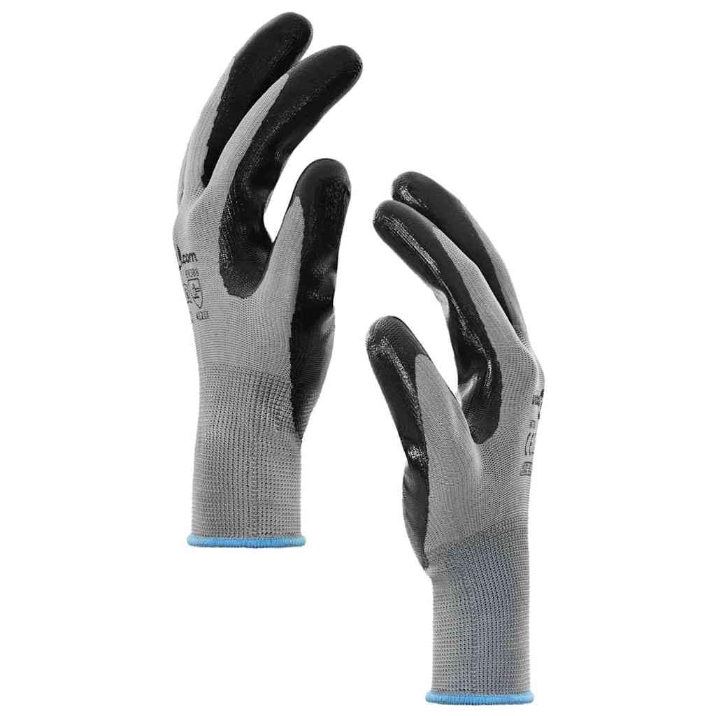 Lot de 24 gants de travail gris et noir 9/l polyester pour l'intérieur et l'extérieur
