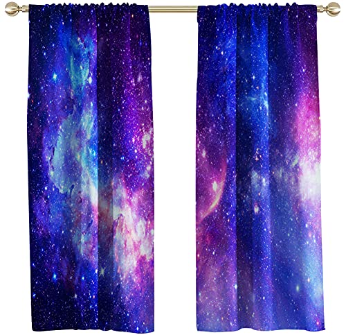 Aatter Space Galaxy Window Curtain Star Celestial Universe Kids Girls Boys Teen Nebula Anime Cool Trippy Outer Sky Living Room Bedroom Window Drapes Treatment Fabric 1 Pair, 42" W X 63" L, Purple Blue #TOP1