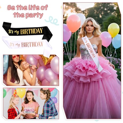 It's My Birthday Schärpe 2 Stück Geburtstag Schärpe Satin Geburtstag Schärpe für Damen Mädchen Junge Schwarz Weiß Schärpe Deko Happy Birthday Sash for Birthday Girl