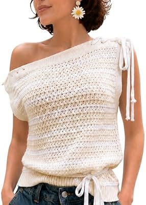Women's Striped Sweater Vest Tie Shoulder Sleeveless Knit Top 2026