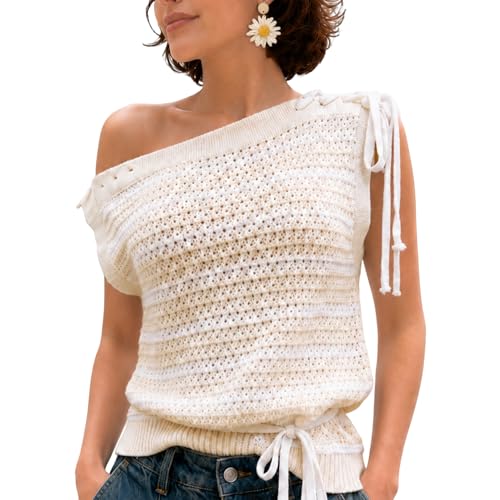 Women's Striped Sweater Vest Tie Shoulder Sleeveless Knit Top 2026