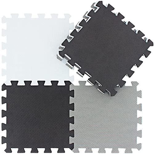 Qqpp Eva Rubber 18 Tiles Interlocking Puzzle Foam Floor Mats - Baby Play Mat For Playing | Exercise Mat For Home Workout. White, Black, Gray. Qc-Adlb18N #TOP2