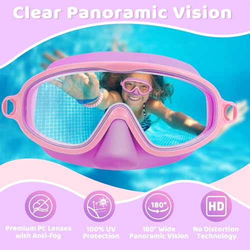 image for Vvinca 2 Pcs Kids-Swim-Goggles with Nose Cover, Swimming Diving Mask W