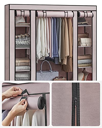 SONGMICS Szafa z tkaniny, przenośna szafa do sypialni, wieszak na ubrania z pokrowcem z tkaniny, wieszak na ubrania, 45 x 150 x 175 cm, 12 przegródek, rama metalowa, pudrowy róż LSF003P02