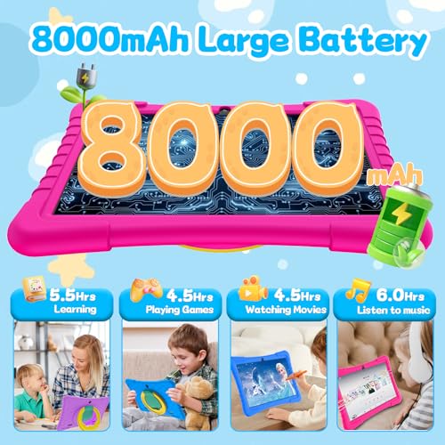 YOBANSE Kids Tablet, 10 inch Tablet for Kids, Android 13 Children Tablet with 3GB RAM 64GB ROM, WiFi, Bluetooth, Dual Camera, 1280 * 800, 8001mAh Battery, Toddler Tablet with Parental Control(Pink) - Image 7