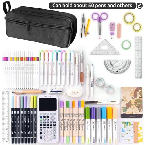 Image of YOPCDJ Large Capacity Pencil Case 4 Compartments, Cute Aesthetic Pencil Bags with Zipper Large Pencil Box, Desk Organizer for College School Teen Girl Boy Men Women, Makeup Bag (Black)