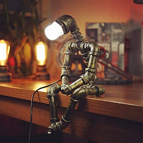 GQZGGXX Lampe de Table Vintage Rétro Industrielle Tuyaux D'eau En Fer Lampe De Table Robot Lampe De Bureau Steampunk (Ampoule Non Incluse)
