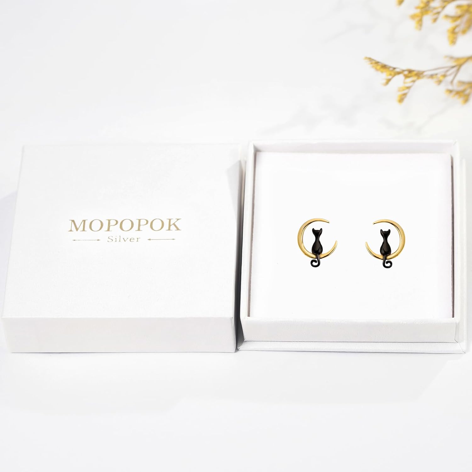 925 Sterling Silver Cat Moon Stud Earrings Gold Moon Earrings Black or Silver Cat Earrings for Women Cute Animal Earrings Jewelry Gifts for Birthday Christmas - Image 7