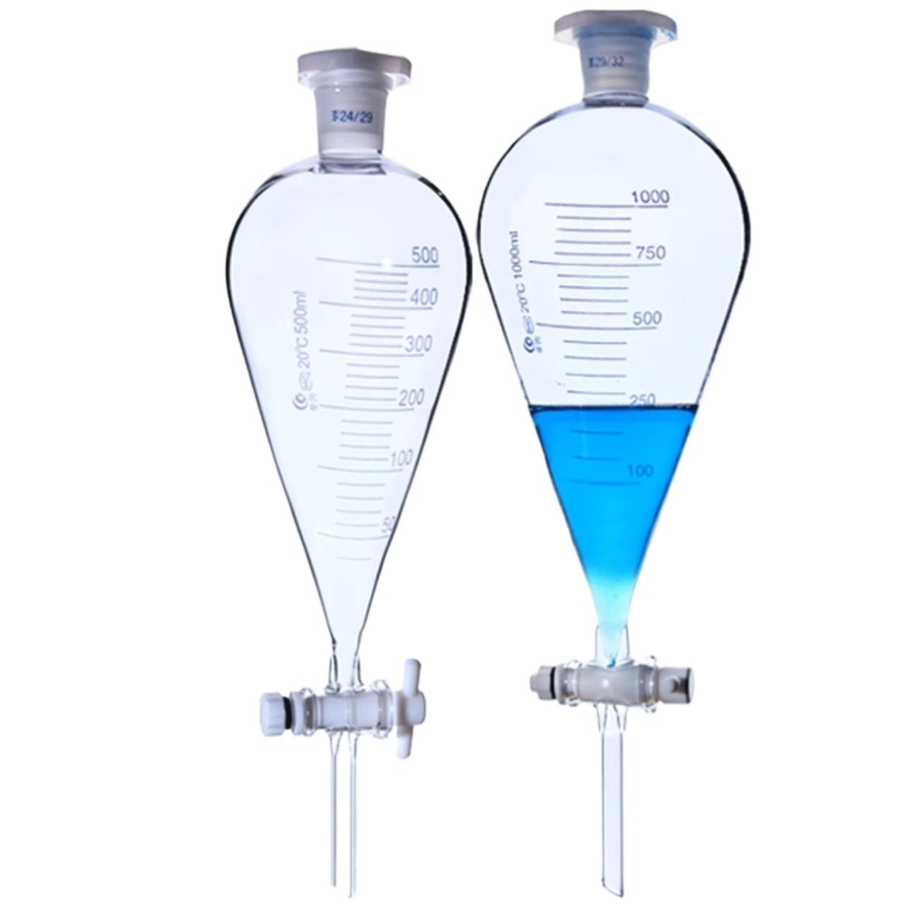 60 125 250 500 1000 2000ml Graduated Pear-shaped Separation Funnel Dropping With Stopper Labrotary Glassware Experiment(500ml)