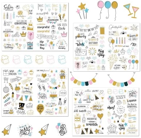 4 Blätter Geburtstagssticker Set Rosa - 170 Selbstklebende Aufkleber Für Partydeko