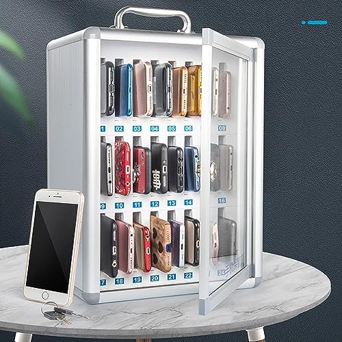 Aluminum Alloy Phone Storage Cabinet with 24 Slots - Secure Cell Phone Lock Box for Meeting Rooms & Offices - Mobile Device Storage Locker for Staff