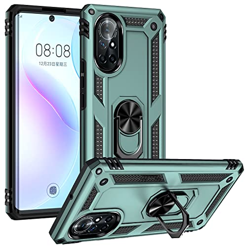 Jiajihua Case Compatible with Huawei nova 8 [Hard PC+TPU] 2 in 1 Car Mount Magnetic Ring Kickstand Cover Green