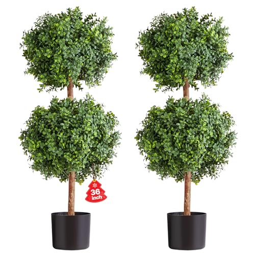 VEVOR Artificial Topiary Boxwood Double Ball, 2 Set 36 inch Faux Boxwood Plant Balls, Fake Silk Tree...