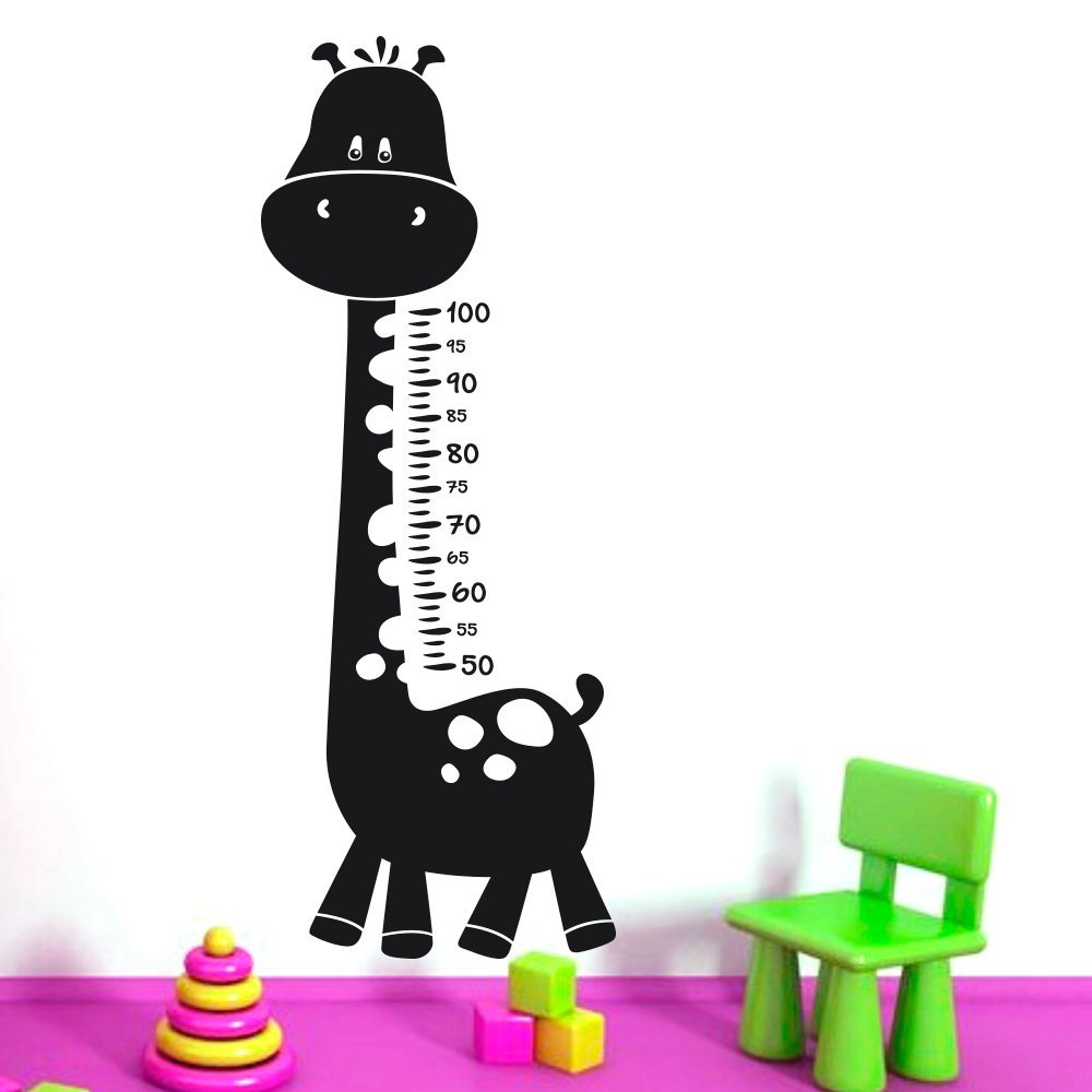 Sticker enfant toise girafe 50x130cm noir décoration murale moderne pour chambre bébé