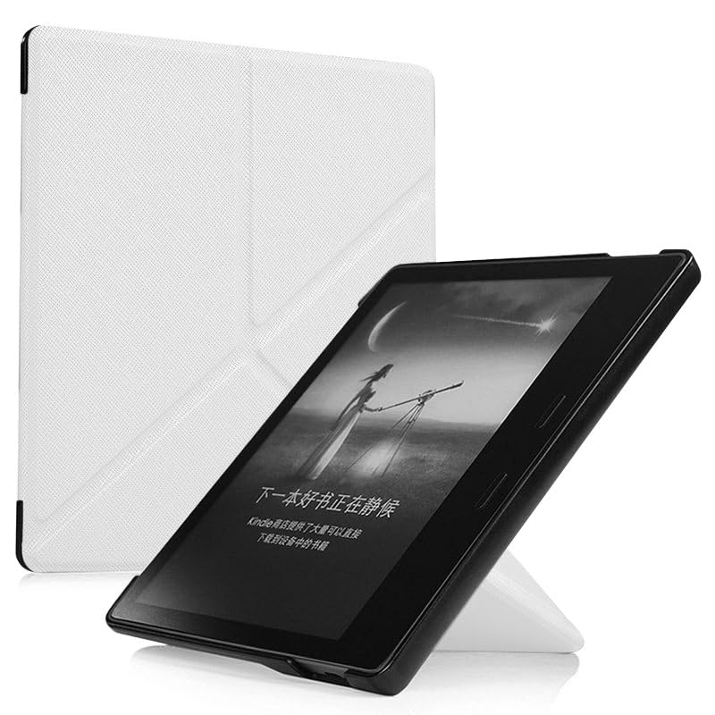 Image of Case for Kindle Oasis (10th Generation, 2019 Release and 9th Generation, 2017 Release) | Slim Cross Stripe Fold Stand Cover | White