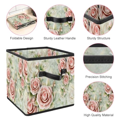 Boîte de rangement pliable cube motif fleur rose pour placard