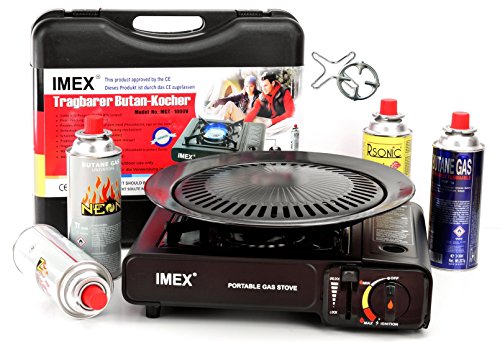 Outdoor Gasbrenner Imex (Gaskocher mit Grillplatte, mit 8 Gaskartuschen)