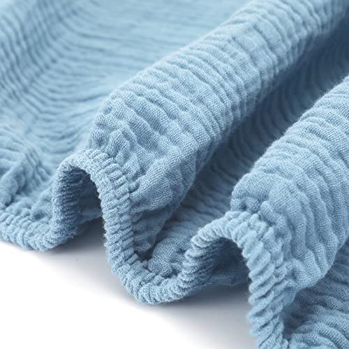 Image of GRSSDER Soft Muslin Crib Sheet 1 Pack, 100% Cotton Crib Sheets for Boys and Girls, Fit Standard Crib Mattresses 52 inch x 28 inch Safe and Snug, Dust Blue