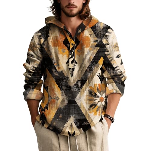 Mens Graphic Hoodies Cowboy Aztec Western Lightweight Camo Pullover Sweatshirt Hooded 1/4 Button Down T Shirts