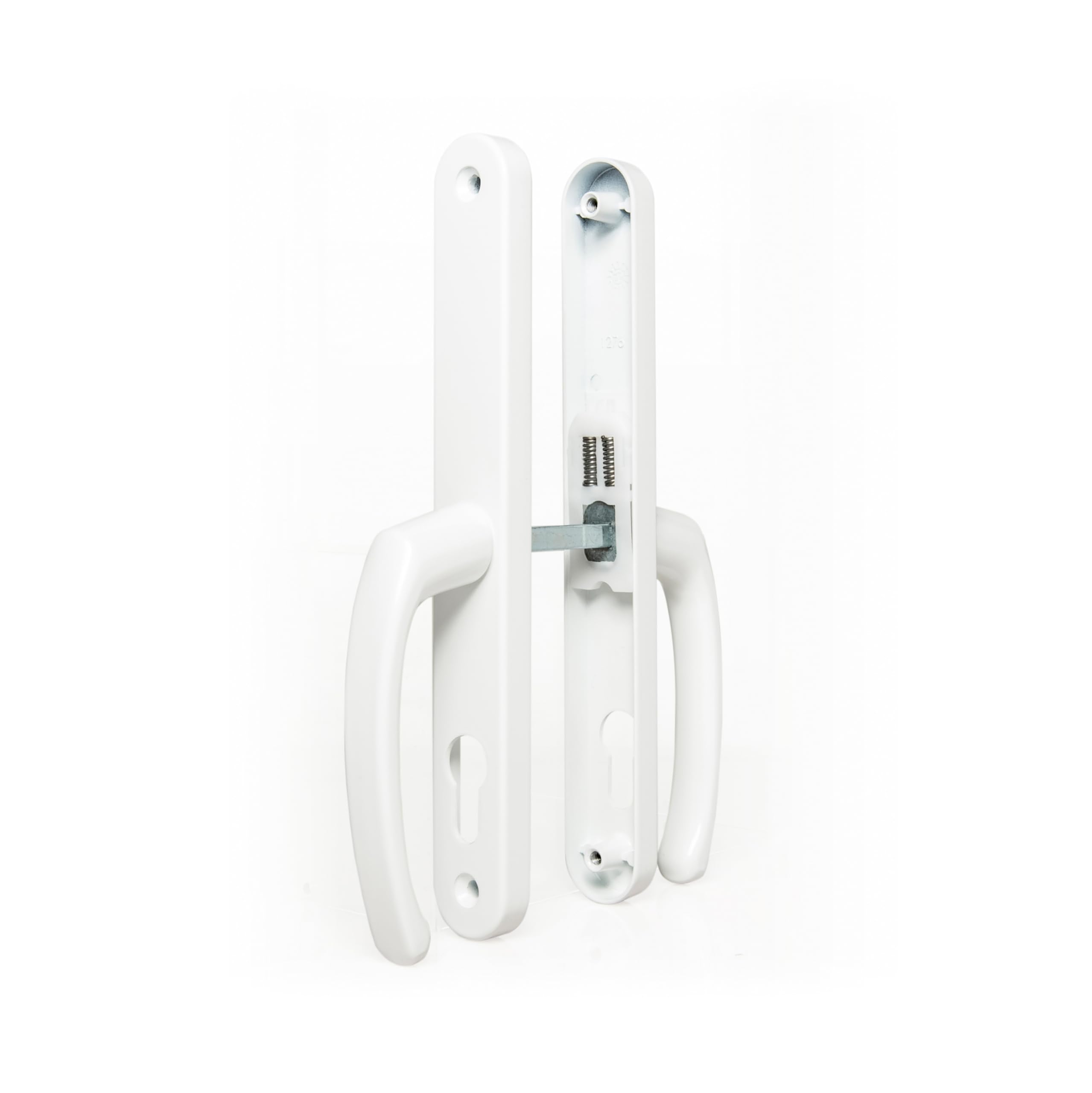TSS UPVC Door Handles Set Suits Fullex Locks - Lever/Lever - 68mm PZ (Centres) - 215mm Screw to Screw - Backplate 245mm X 34mm - UPVC, Replacement PVC Handles (White)