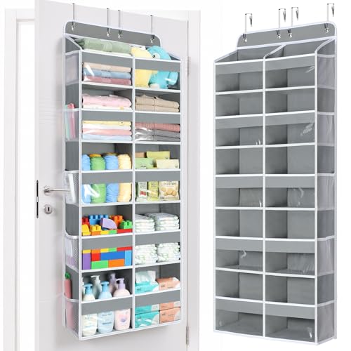 Yecaye Over The Door Organizer 5 Tier Extra Large Behind Door Storage of 10 Compartments 80lbs Heavy Duty Door Organizer Hanging with Clear Window for Closet Bedroom Pantry Bathroom Grey