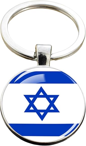 Art Attack Israeli Flag Keychain, Israel National Team Items Map Country Charm Pendant Key Chain Ring Souvenir Silver