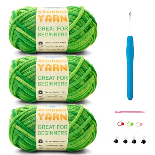 Image of 3 * 50g /1.76oz Yarn for Crocheting and Knitting, 3 * 60yds Beginner Yarn with Easy-to-See Stitches; Worsted-Weight Medium #4;Amigurumi-Friendly Crochet Kit(Water Melon Green)