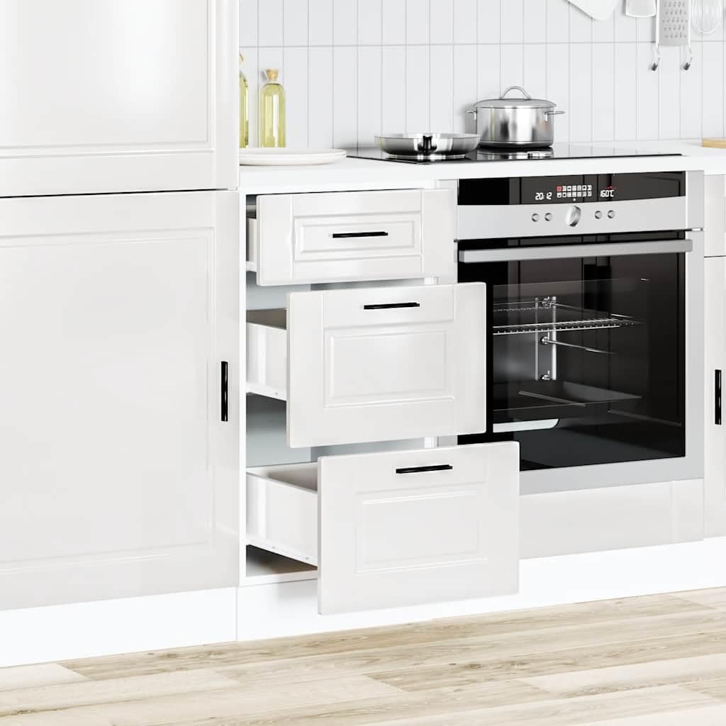 Juego de 2 unidades de armario de madera en color blanco con diseño que ahorra espacio, patas ajustables en altura y compartimento grande para almacenamiento adicional en la cocina
