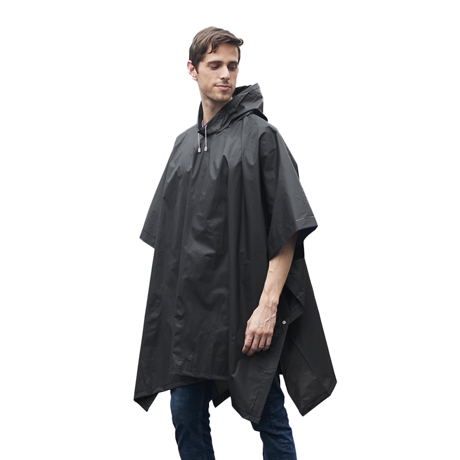 Aolegoo Unisex Black 2 Pack Of Rain Ponchos, Eva Portable Adults Waterproof Ponchos, Reusable Raincoat With Hoods For Camping, Hiking Travel, Amusement Parks, Festival Mac (Black)