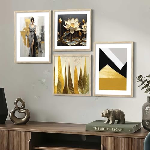 Image of kotart Premium Paintings with Frame for Home Decoration - Modern Art Black and Golden Painting for Living Room Bedroom Office Wall Decoration - Pack of 4 (Art 3, Small (10x13 or 10x10 inch))