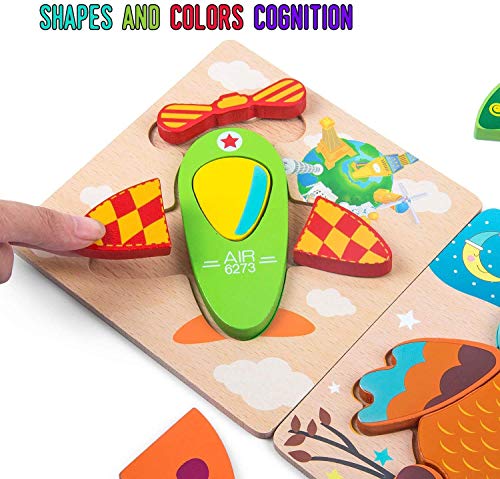 Image of WISHKEY Set of Jigsaw Wooden Animal Vehicle Puzzle Early Age Matching Game Learning Educational Preschool Toy Random Design Puzzles for Toddlers & Kids (Pack of 4, Multicolor)