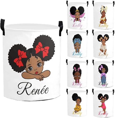 Personalized Black Girl Laundry Basket Custom African Girl Names Laundry Hamper Collapsible Durable Toys Organizer Storage Bedroom Decor for Boys Girls Adults