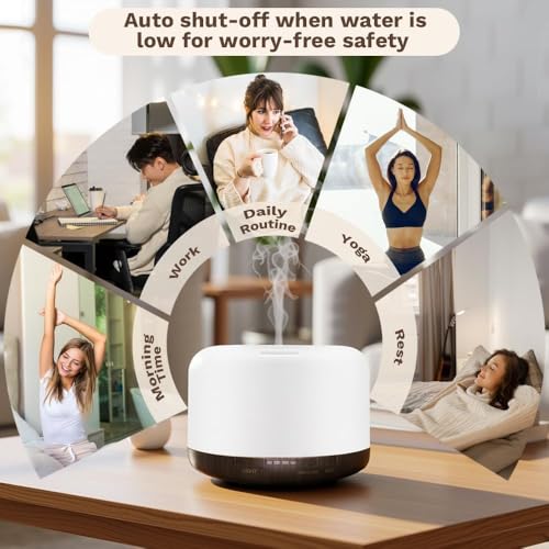 Image of Ultrasonic Essential Oil Diffuser & Cool Mist Humidifier with LED Night Light, Quiet Aroma Diffuser for Home, Office, Bedroom & Car | Wooden Grain Air Freshener (5 in 1 Scented Oil Diffusers)