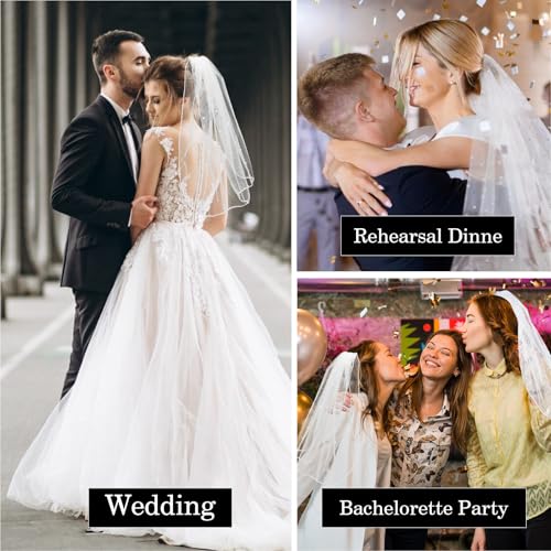 Nogeqi Schleier Braut Mit Perlen, Kurz Brautschleier Weiß Bride Veil Kopfschleier, Hochzeit Schleier Perlenschleier Braut Tüll (45cm) für Jga Accessoires Frauen Schleiertanz Fotoshooting