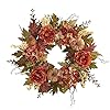 Nearly Natural 24in Peony Hydrangea and Pumpkin Fall Artificial Wreath