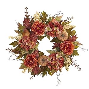 Nearly Natural 24in. Peony, Hydrangea and Pumpkin Fall Artificial Wreath Nearly Natural 24in Peony Hydrangea and Pumpkin Fall Artificial Wreath